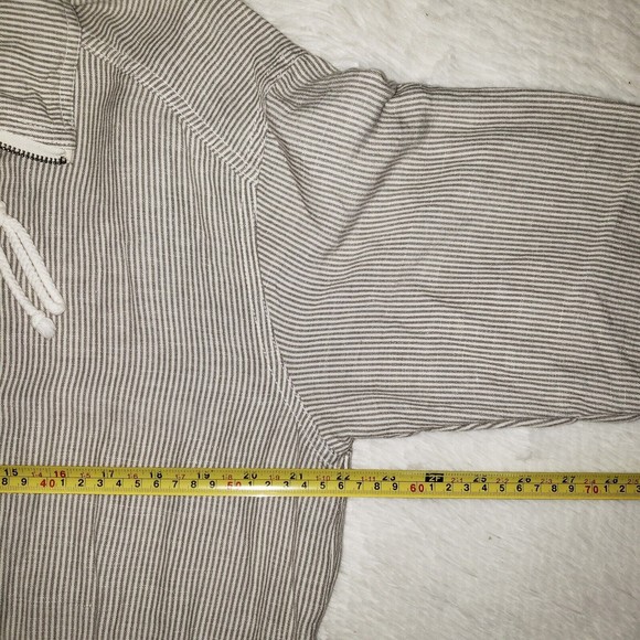 Lucky Brand Sz L Women's Linen Blend Striped Jacket Full Zip Waist Drawstring - Picture 11 of 12